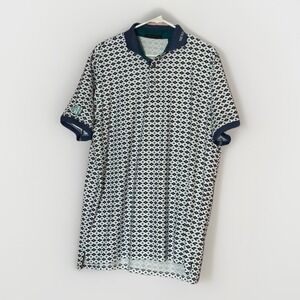 Greyson Polo Shirt L Blue Geometric Wolf Logo Golf Performance Athletic